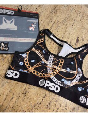 New! PSD Women Size L Sports Bra Ice & Chains Full Coverage Stretch